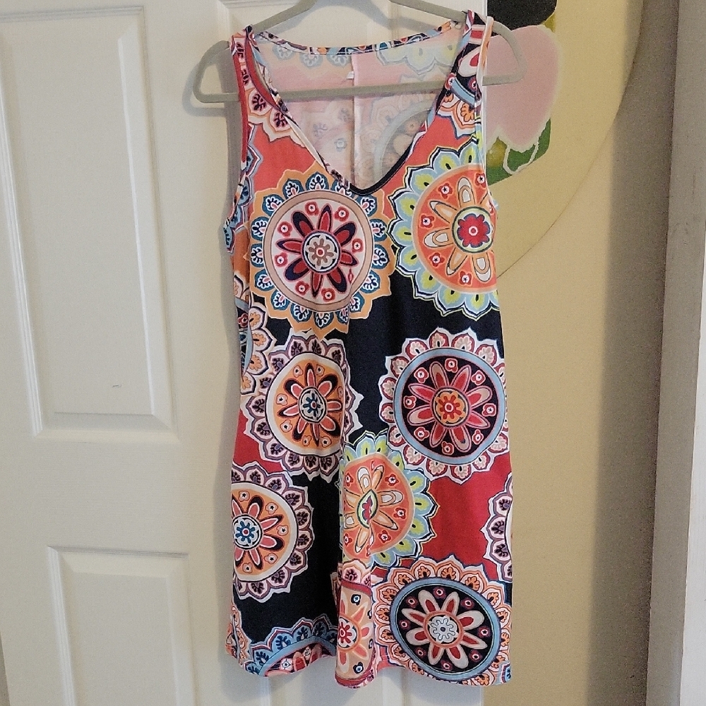 Vibrant SzXL Patterned Cotton blend Sleeveless Midi Dress